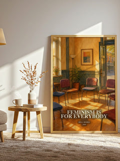 Feminism Is for Everybody watercolour print in frame leaning in hallway – non fiction wall art