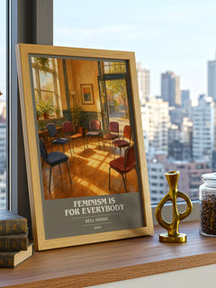 Feminism Is for Everybody book cover print framed by window – literary home decor