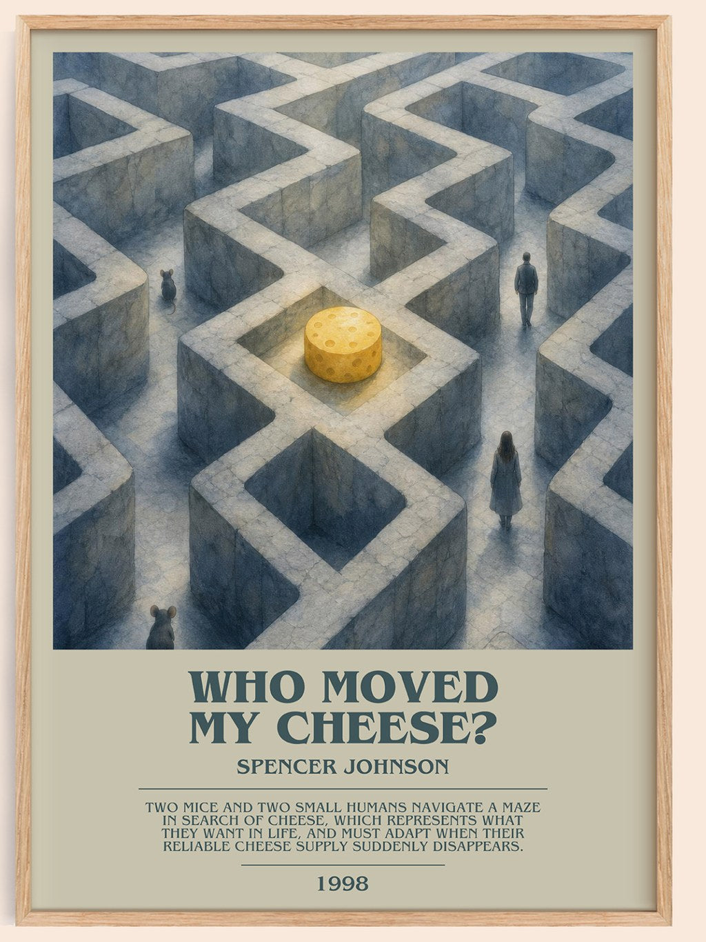 Who Moved My Cheese? bookish book poster by Spencer Johnson – framed literary art print
