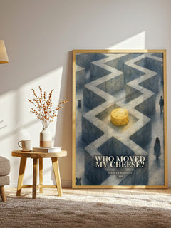 Who Moved My Cheese? watercolour print in frame leaning in hallway – non fiction wall art