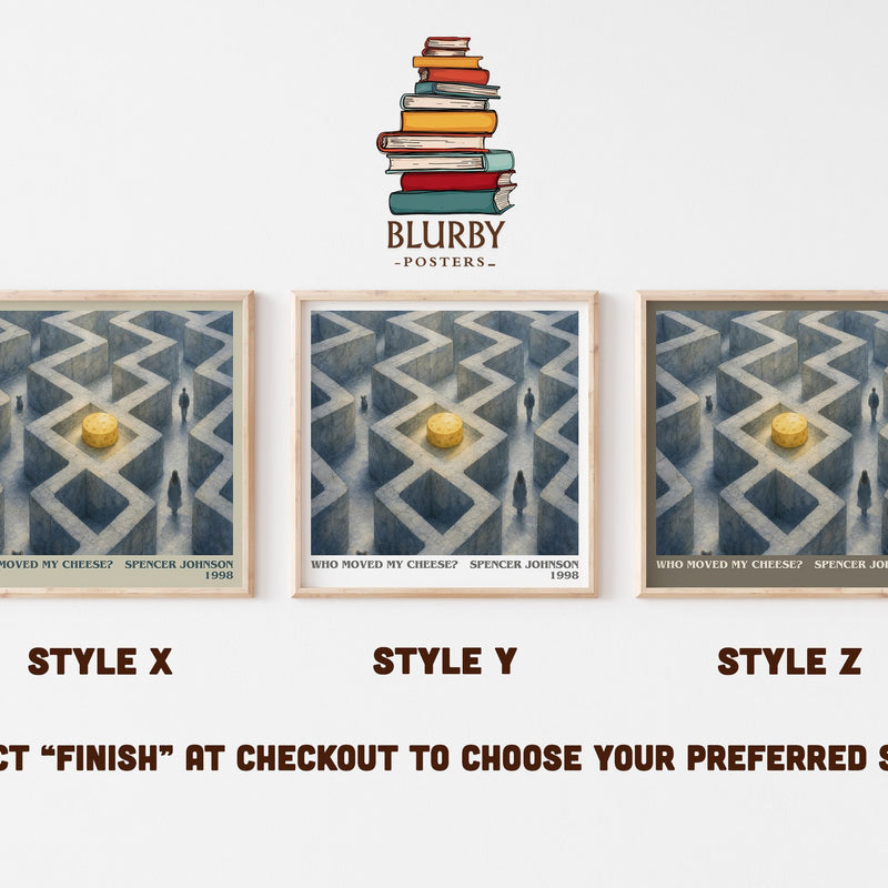 Who Moved My Cheese? literary print in frame leaning in hallway – non fiction wall art