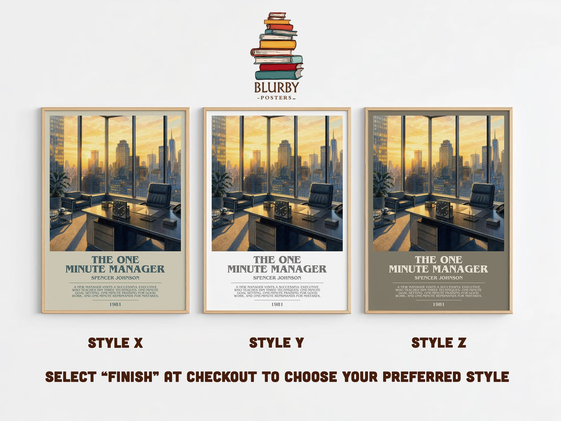 The one minute manager bookish print in frame leaning in hallway – non fiction wall art (mockup)