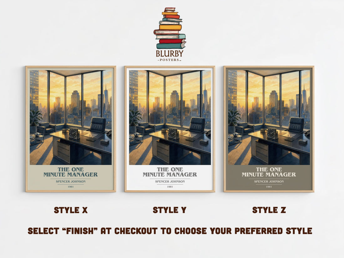 The one minute manager book cover print in frame leaning in hallway – non fiction wall art (mockup)