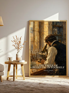 The Value of Believing in Yourself watercolour print in frame leaning in hallway – childrens wall art