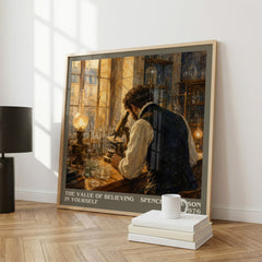 The Value of Believing in Yourself literary print framed by window – literary home decor
