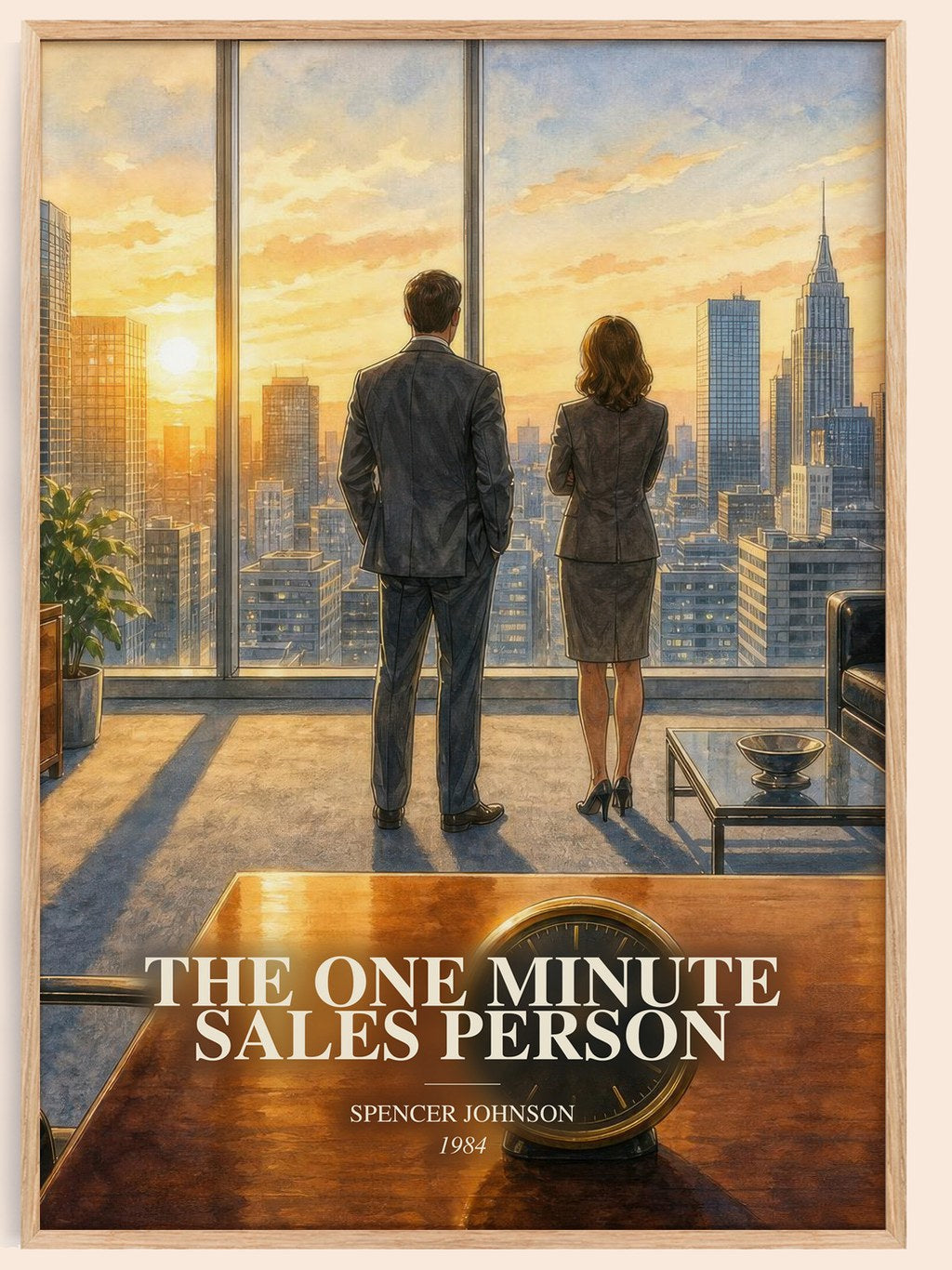 The one minute sales person watercolour book poster by Spencer Johnson – framed literary art print