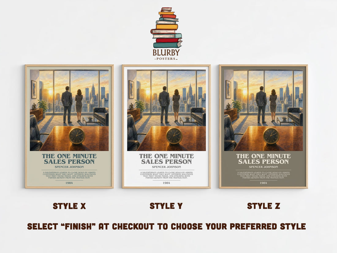 The one minute sales person bookish print in frame leaning in hallway – non fiction wall art (mockup)