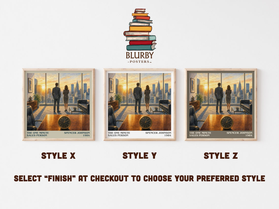 The one minute sales person literary print in frame leaning in hallway – non fiction wall art (mockup)