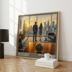The one minute sales person literary print framed by window – literary home decor