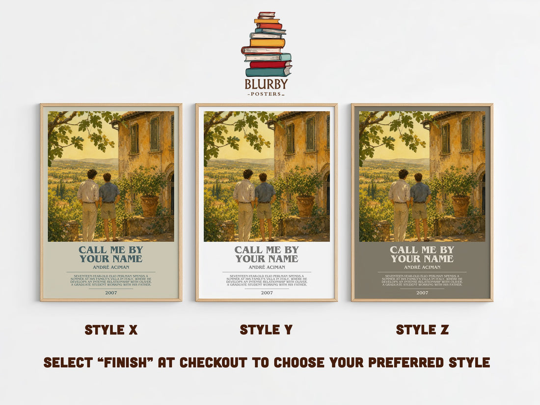 Call Me by Your Name bookish print in frame leaning in hallway – literary fiction wall art (mockup)