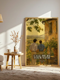 Call Me by Your Name watercolour print in frame leaning in hallway – literary fiction wall art