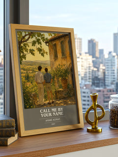 Call Me by Your Name book cover print framed by window – literary home decor
