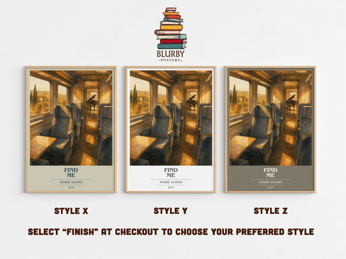 Find Me book cover print in frame leaning in hallway – romance wall art (mockup)