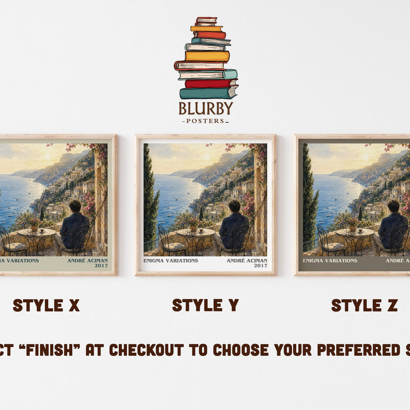 Enigma variations literary print in frame leaning in hallway – literary fiction wall art