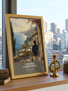 Enigma variations book cover print framed by window – literary home decor