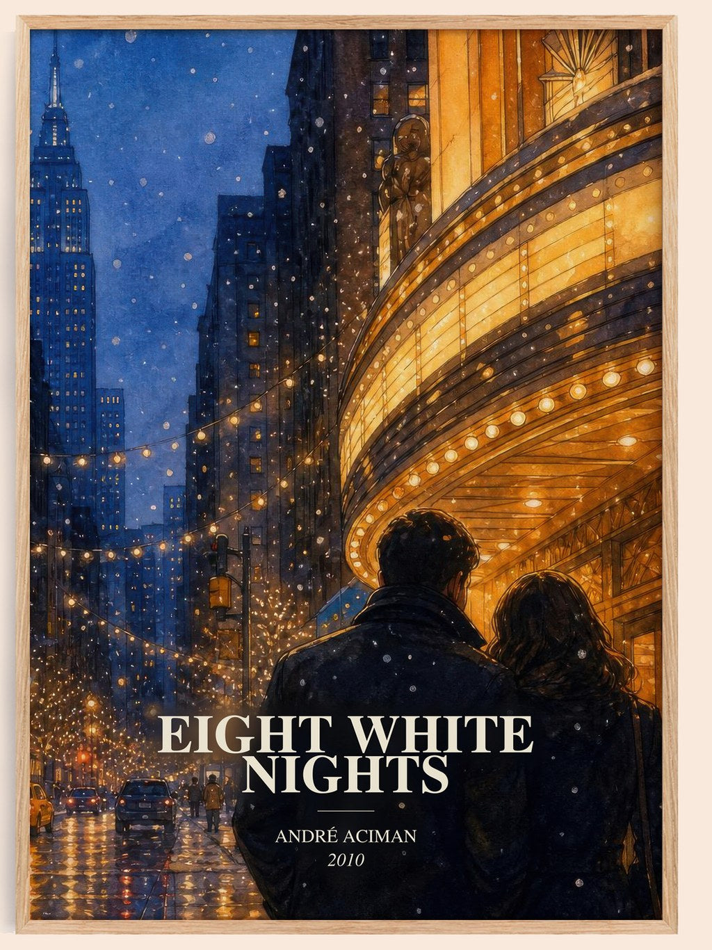 Eight white nights watercolour book poster by André Aciman – framed literary art print