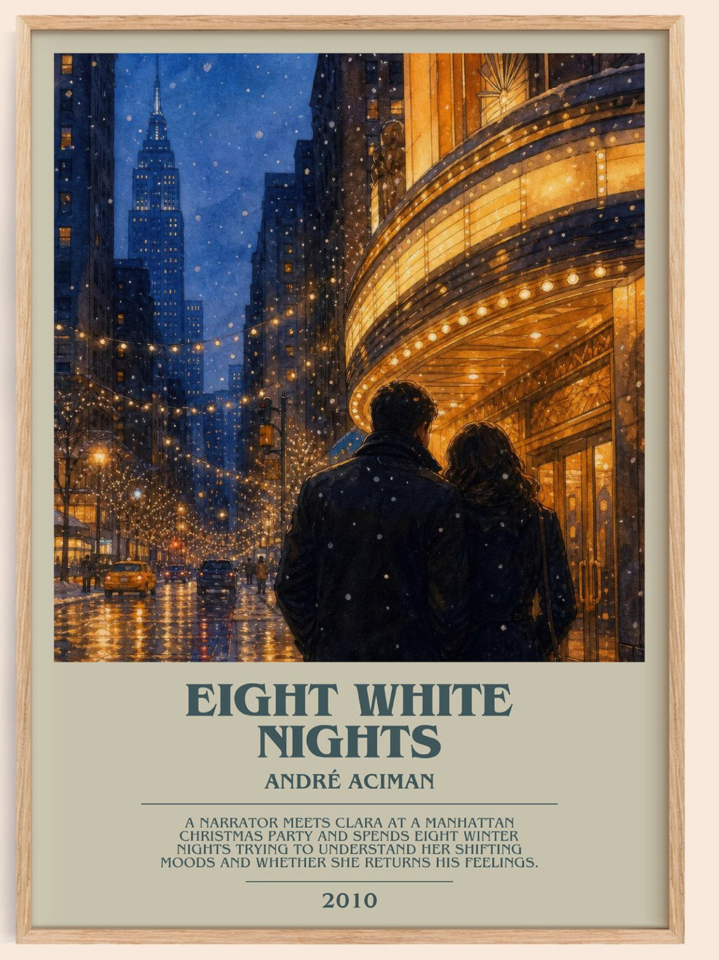 Eight white nights bookish book poster by André Aciman – framed literary art print