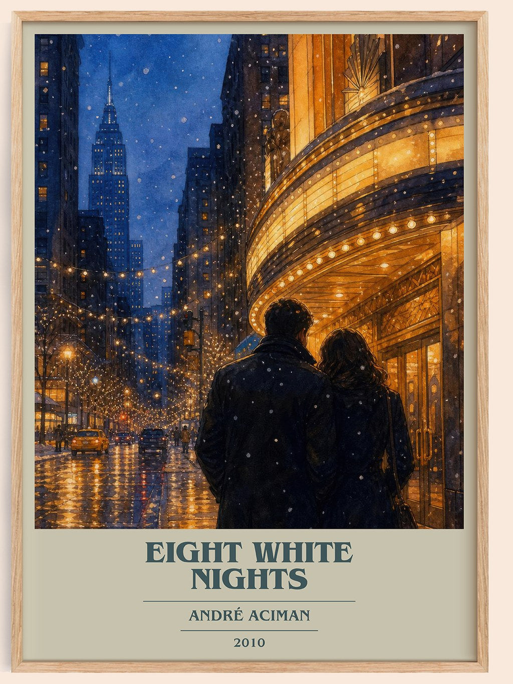 Eight white nights book cover book poster by André Aciman – framed literary art print
