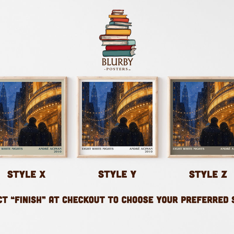 Eight white nights literary print in frame leaning in hallway – literary fiction wall art