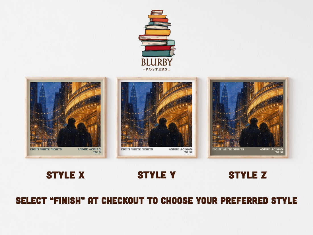 Eight white nights literary print in frame leaning in hallway – literary fiction wall art (mockup)