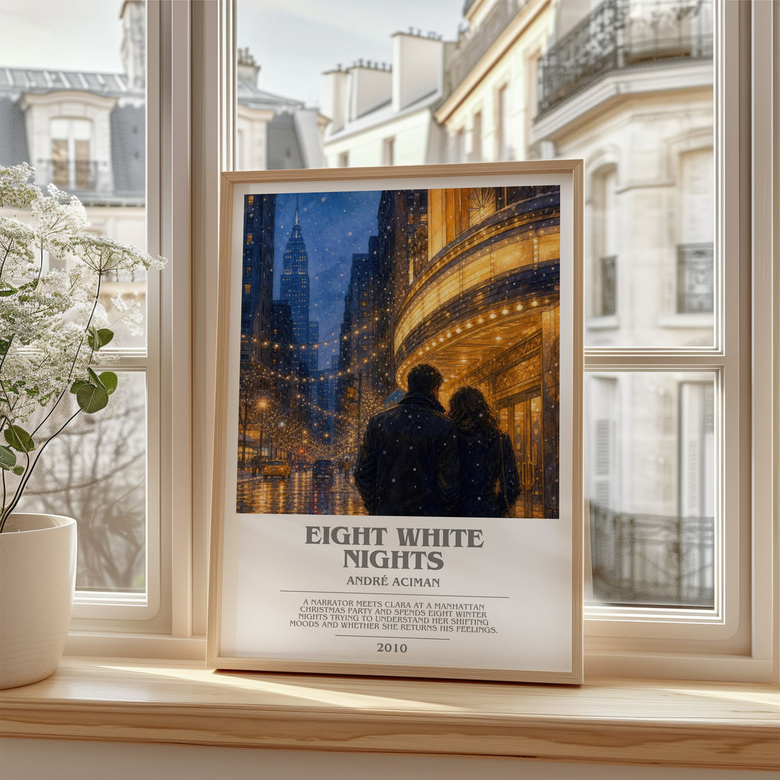 Eight white nights bookish poster colour and style options – André Aciman book art