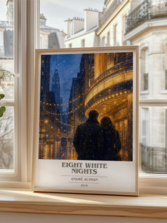 Eight white nights book cover poster colour and style options – André Aciman book art