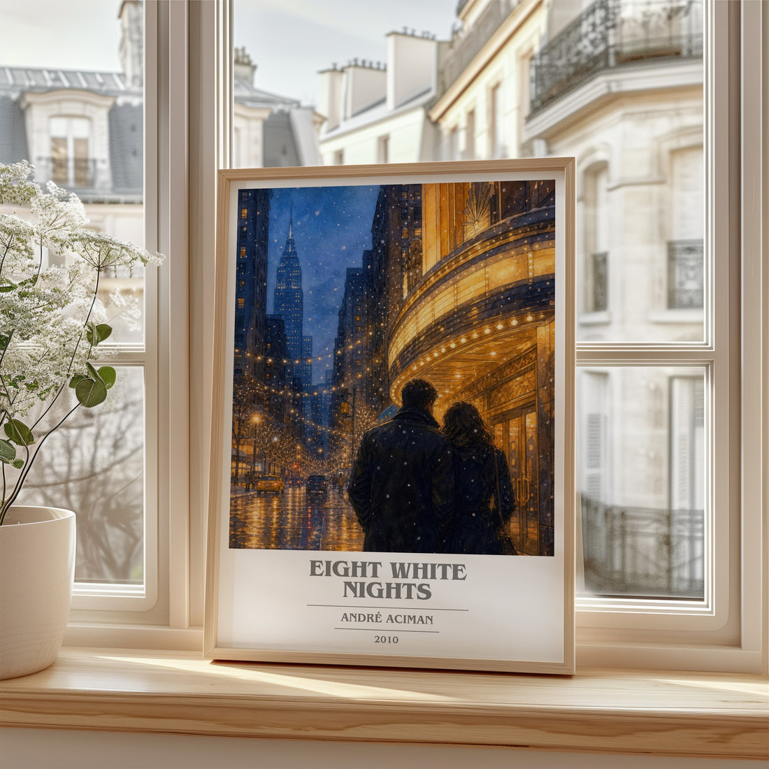 Eight white nights book cover poster colour and style options – André Aciman book art