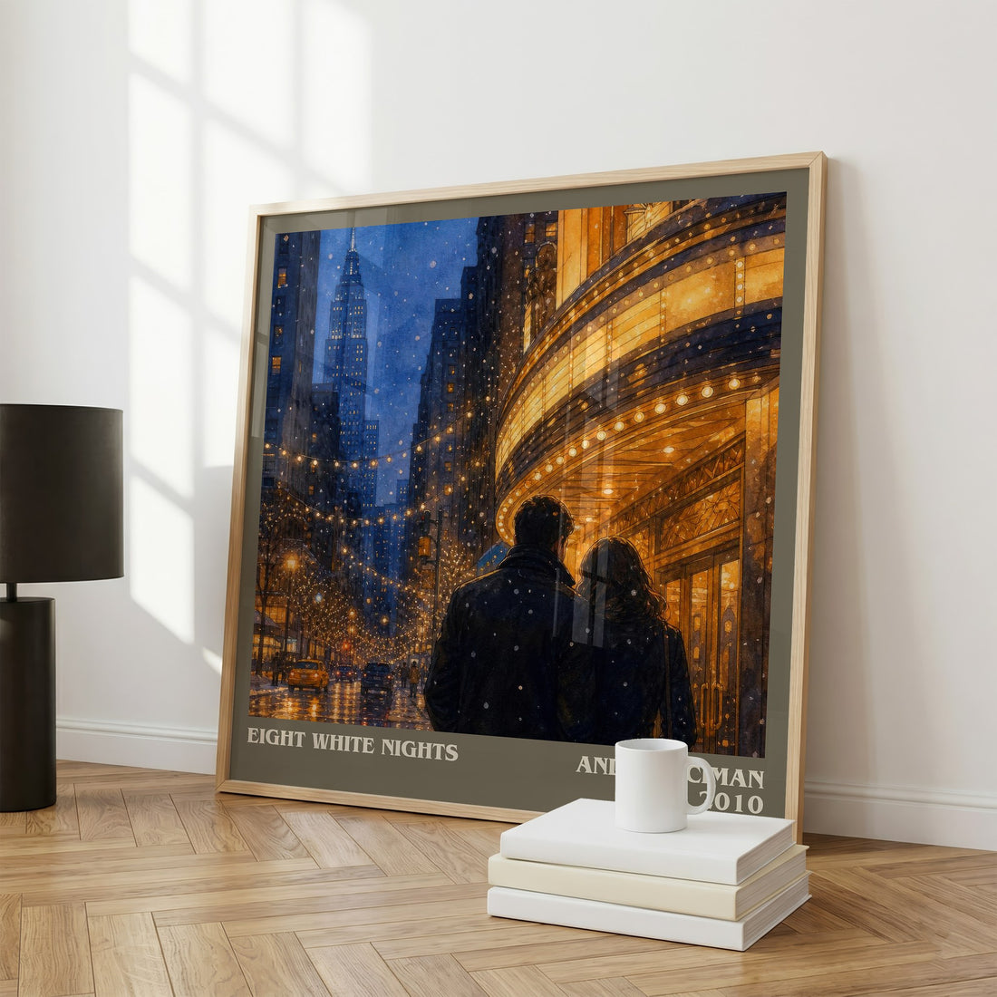 Eight white nights literary print framed by window – literary home decor