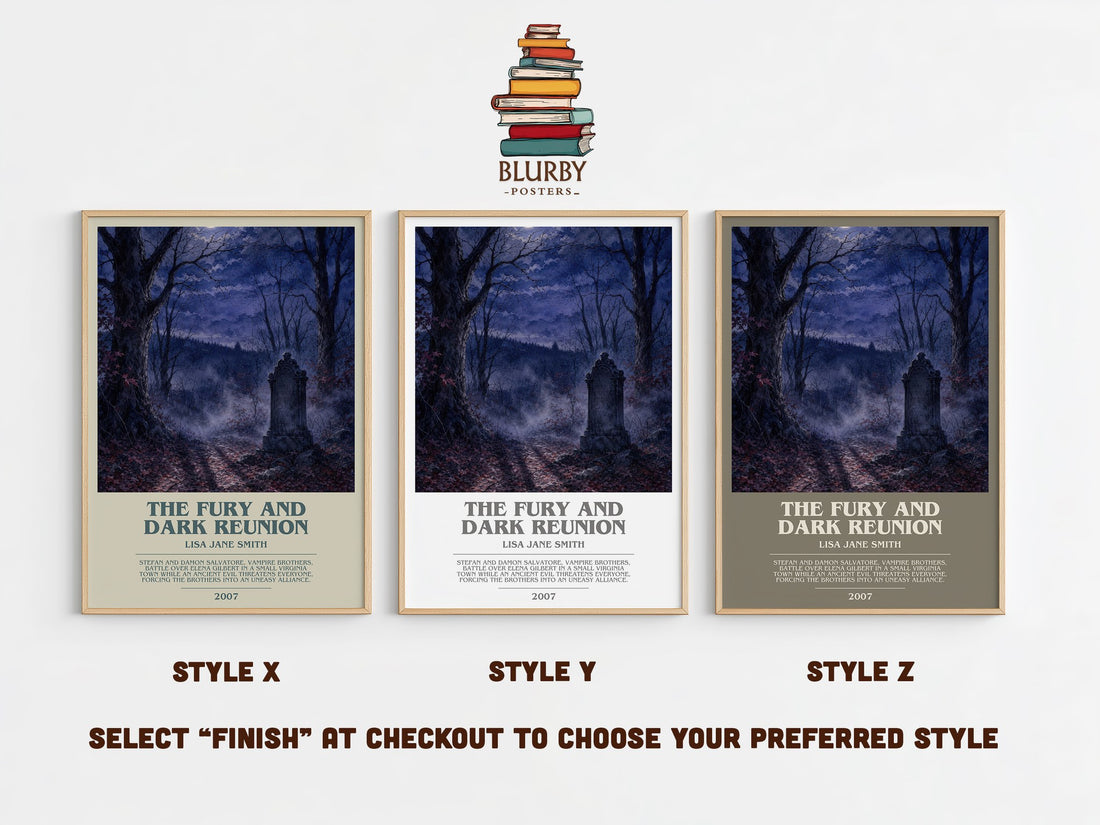 The Fury and Dark Reunion bookish print in frame leaning in hallway – young adult wall art (mockup)