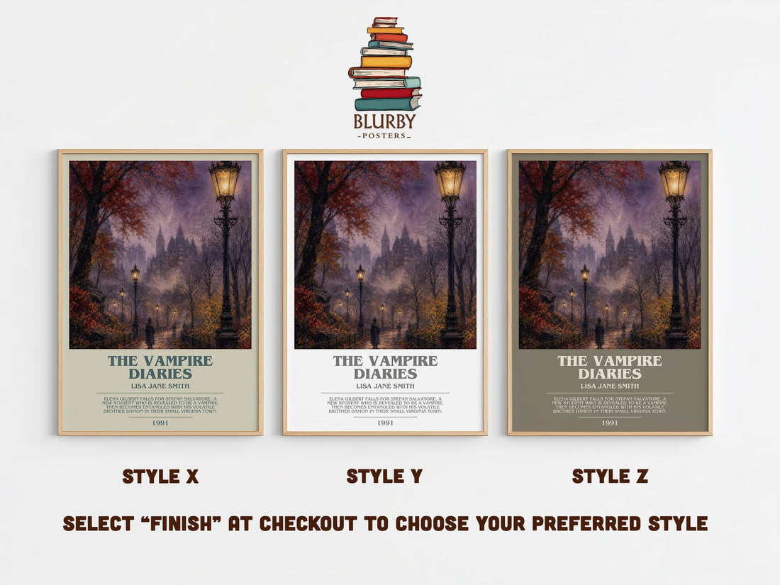 The Vampire Diaries bookish print in frame leaning in hallway – young adult wall art (mockup)