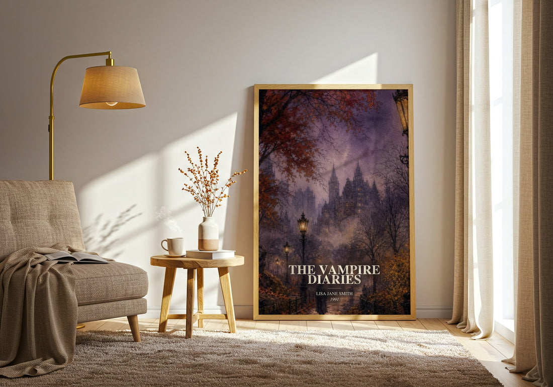 The Vampire Diaries watercolour print in frame leaning in hallway – young adult wall art