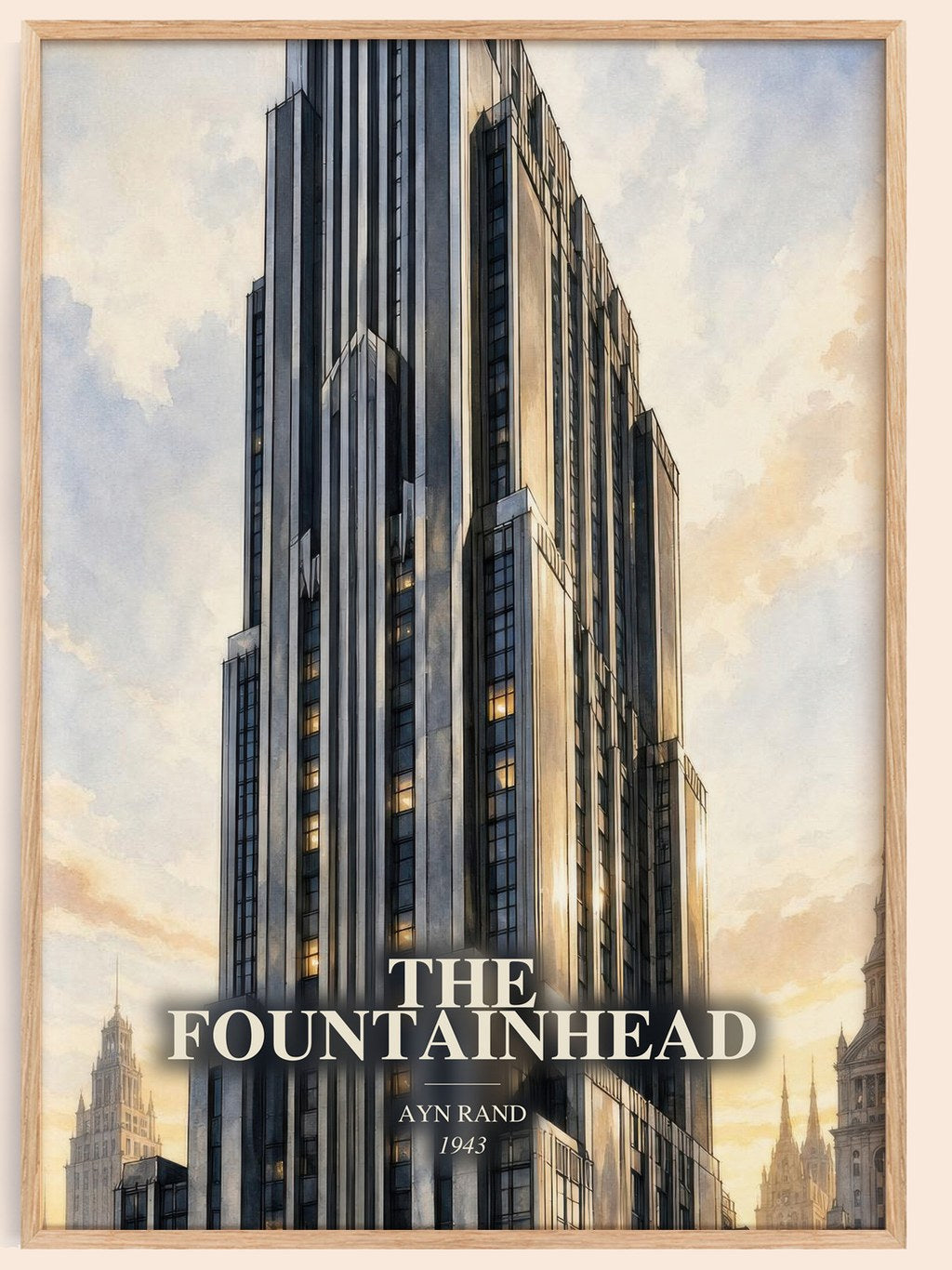 The Fountainhead watercolour book poster by Ayn Rand – framed literary art print