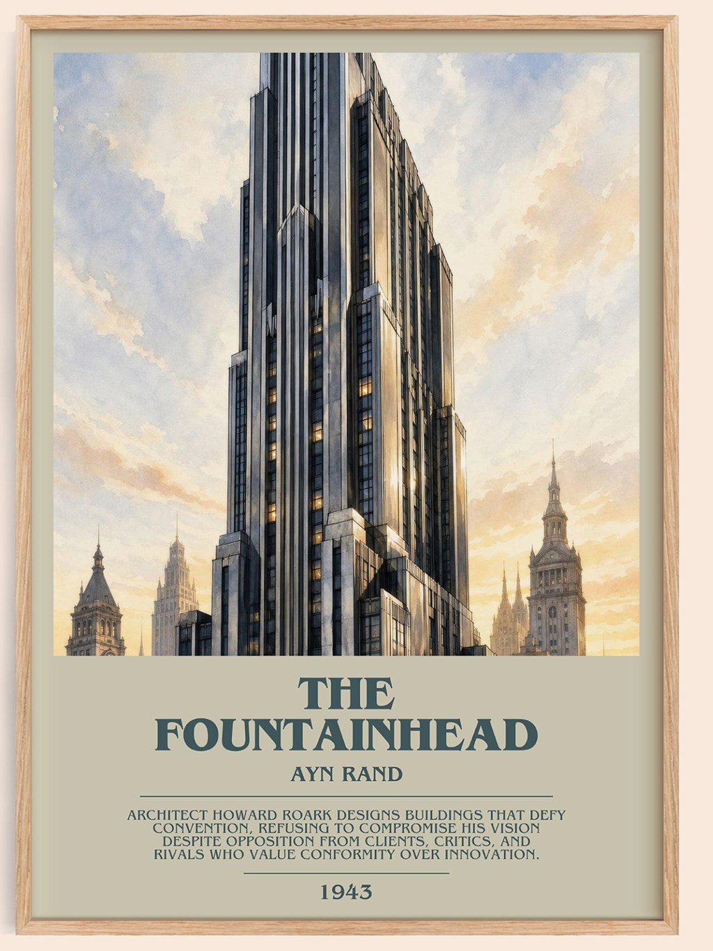 The Fountainhead bookish book poster by Ayn Rand – framed literary art print
