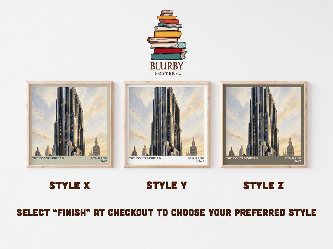 The Fountainhead literary print in frame leaning in hallway – philosophy wall art (mockup)