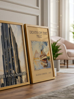 The Fountainhead watercolour print framed by window – literary home decor