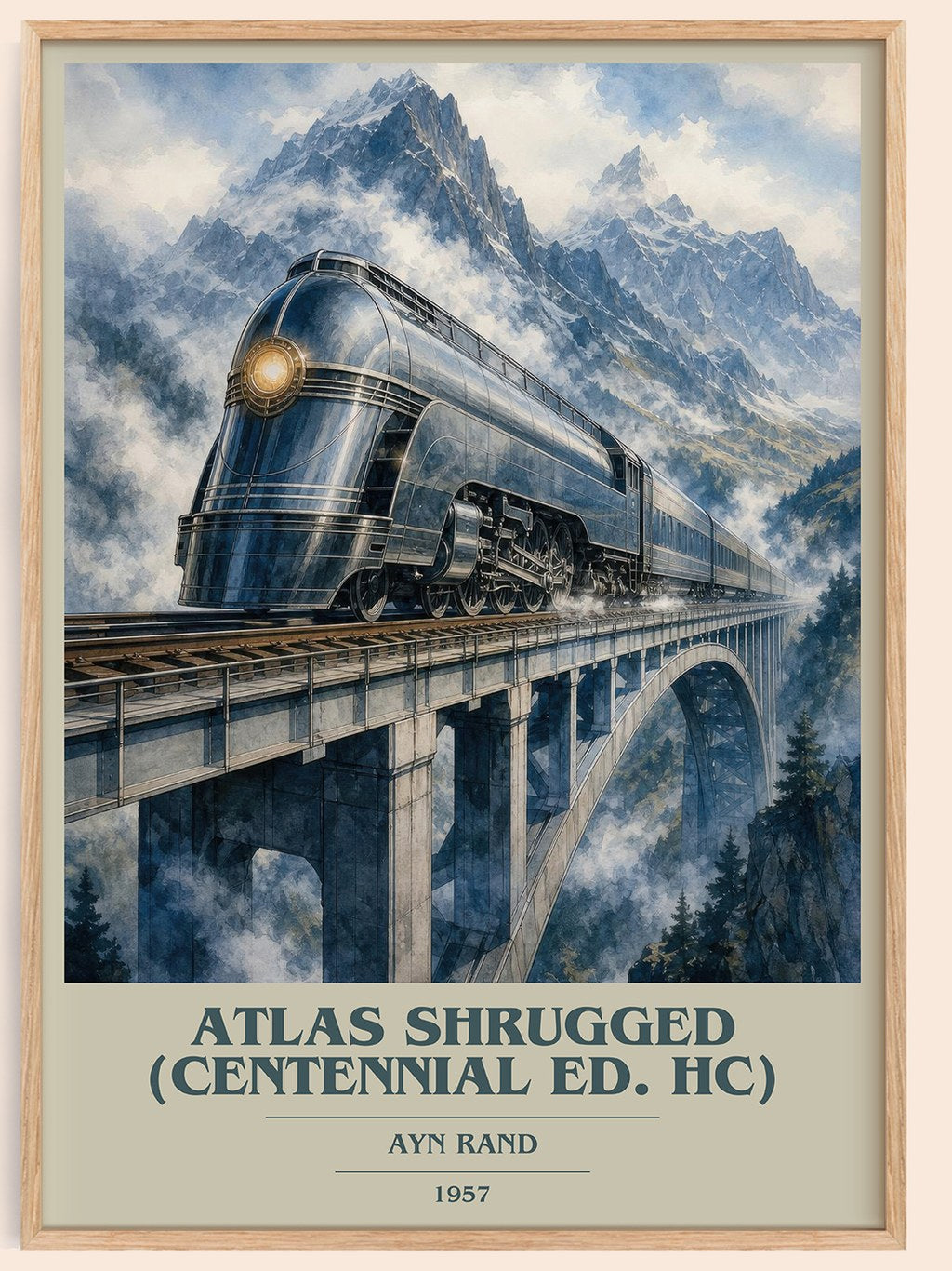 Atlas Shrugged (Centennial Ed. HC) book cover book poster by Ayn Rand – framed literary art print
