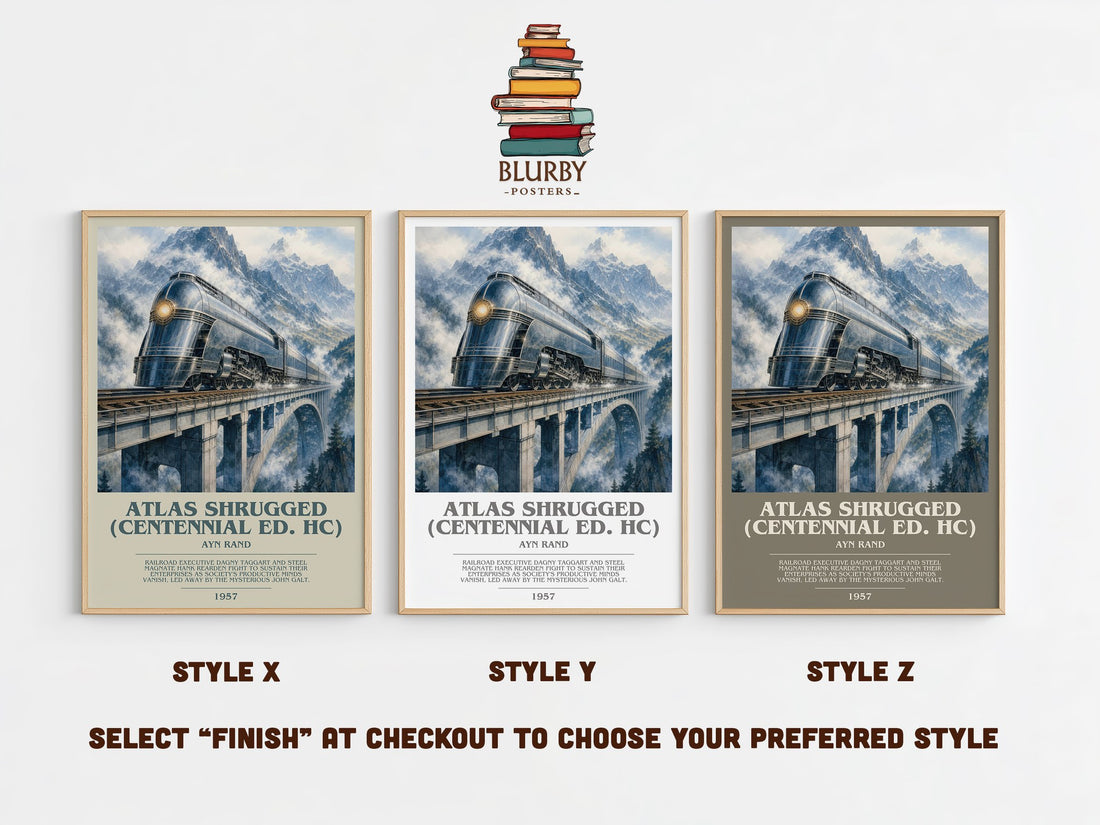 Atlas Shrugged (Centennial Ed. HC) bookish print in frame leaning in hallway – philosophy wall art (mockup)