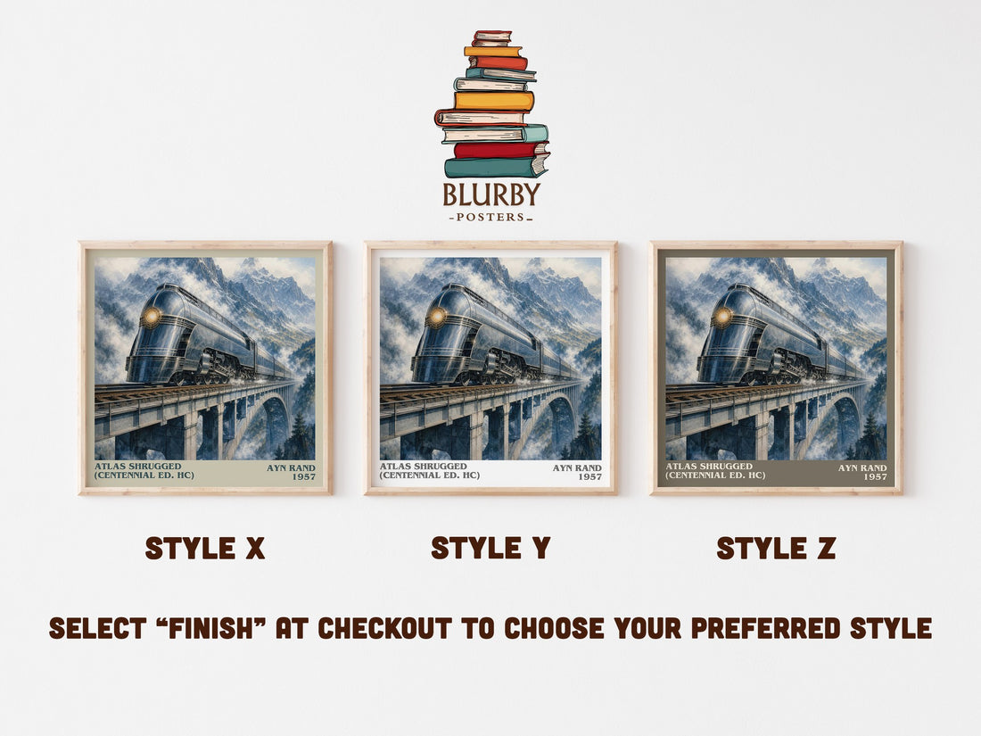 Atlas Shrugged (Centennial Ed. HC) literary print in frame leaning in hallway – philosophy wall art (mockup)