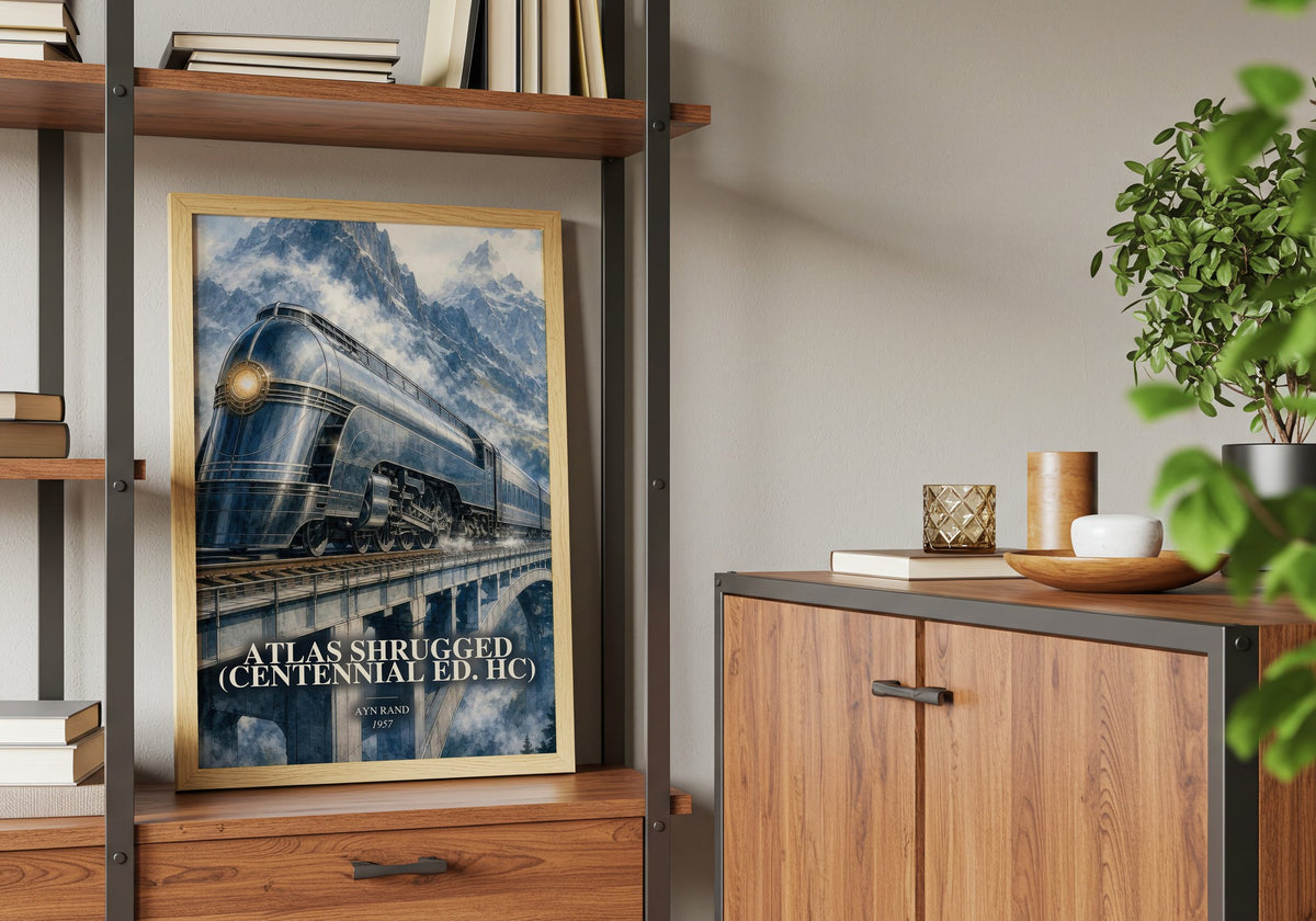 Atlas Shrugged (Centennial Ed. HC) book watercolour illustration paper finish options – matte satin gloss