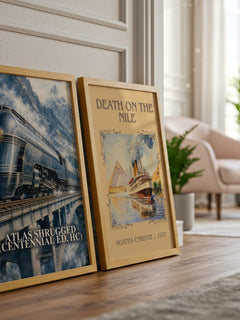 Atlas Shrugged (Centennial Ed. HC) watercolour print framed by window – literary home decor