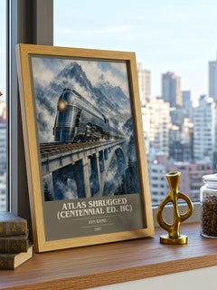 Atlas Shrugged (Centennial Ed. HC) book cover print framed by window – literary home decor