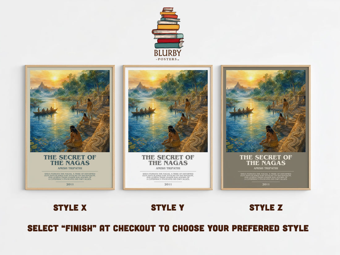 The Secret of the Nagas bookish print in frame leaning in hallway – fantasy wall art (mockup)