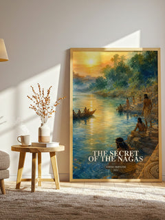The Secret of the Nagas watercolour print in frame leaning in hallway – fantasy wall art