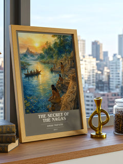 The Secret of the Nagas book cover print framed by window – literary home decor