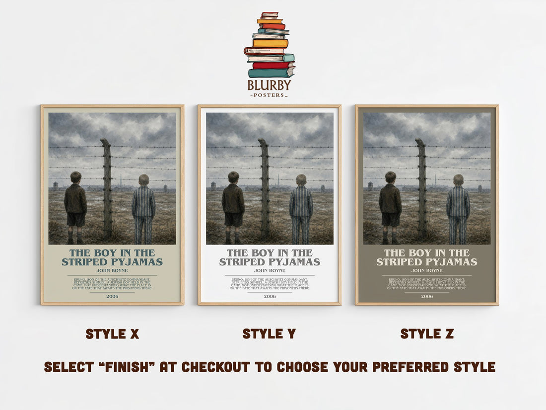 The Boy in the Striped Pyjamas bookish print in frame leaning in hallway – historical fiction wall art (mockup)