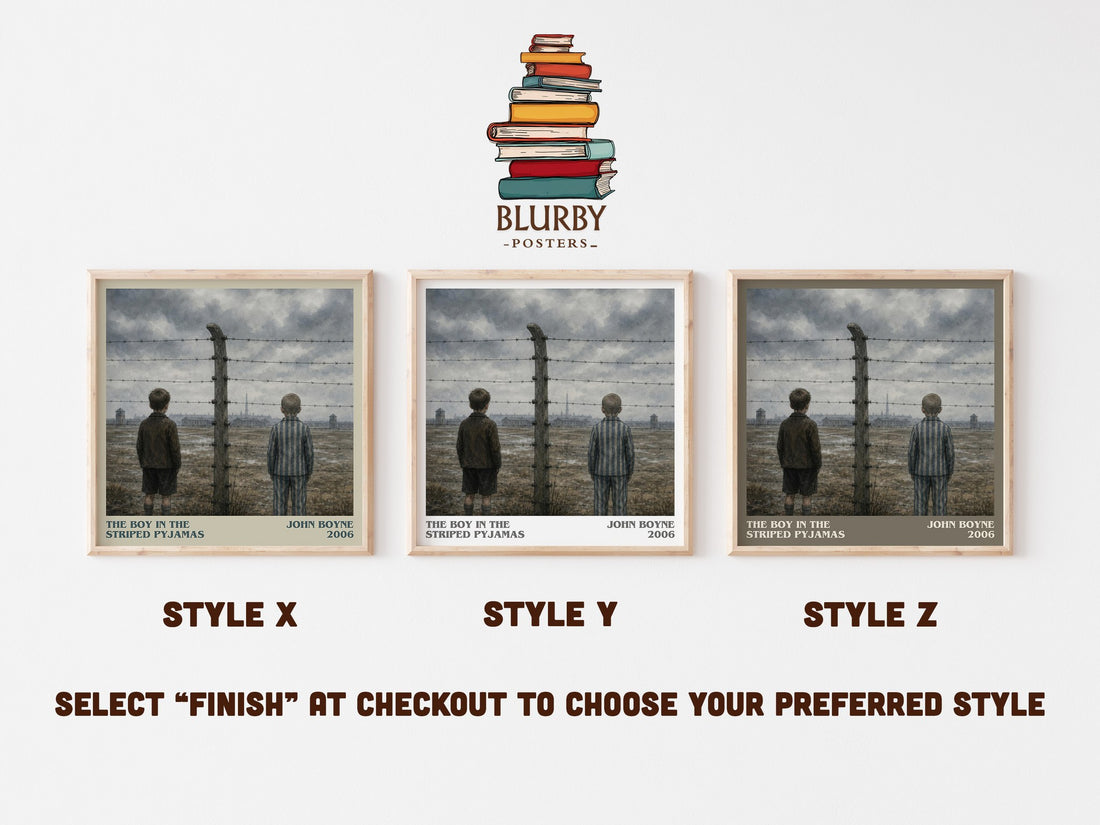 The Boy in the Striped Pyjamas literary print in frame leaning in hallway – historical fiction wall art (mockup)