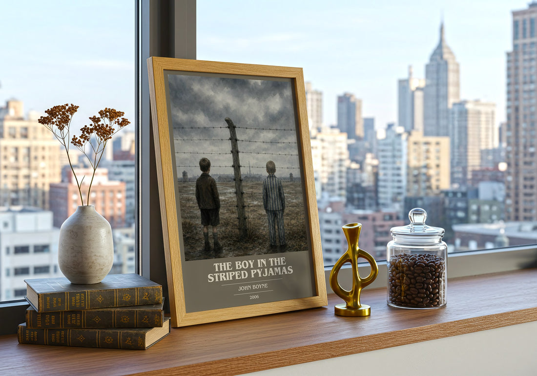 The Boy in the Striped Pyjamas book cover print framed by window – literary home decor