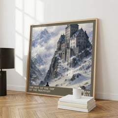 The Boy at the Top of the Mountain literary print framed by window – literary home decor