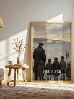 Pied Piper watercolour print in frame leaning in hallway – historical fiction wall art
