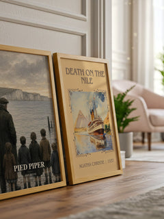 Pied Piper watercolour print framed by window – literary home decor